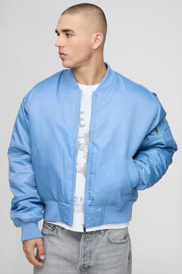 Oversized Boxy Curved Hem Nylon Bomber Jacket