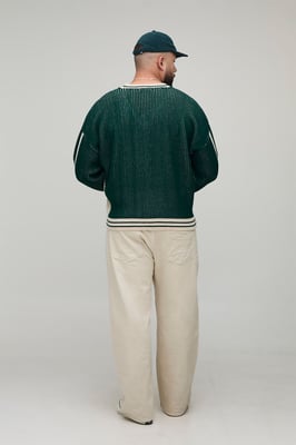 Plus Oversized Knitted Embroidered V Neck Football Top