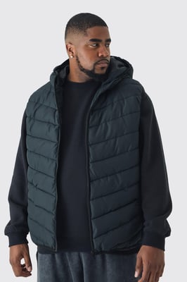 Plus Quilted Zip Through Hooded Regular Fit Gilet In Black