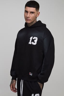 Tall Oversized Boxy Spray Wash 13 Print Hoodie