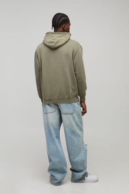 Washed Khaki Oversized Boxy Western Printed Hoodie