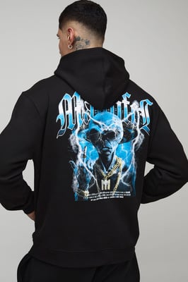 Tall Oversized Gothic Rhinestone Graphic Hoodie