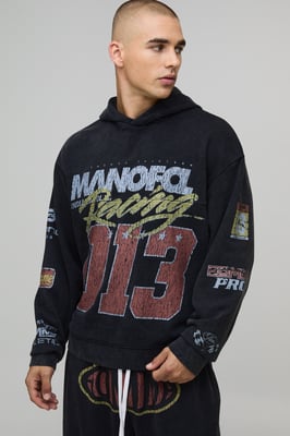 Oversized Boxy Washed Moto Hoodie