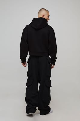 Oversized Shrunken Boxy Leopard Print Applique Hoodie