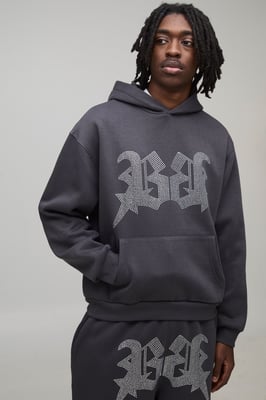 Oversized Boxy Rhinestone B Star Hoodie