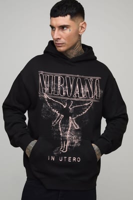 Tall Oversized Nirvana License Print Hoodie