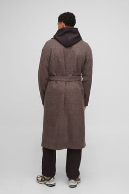 Single Breasted Shawl Collar Self Belted Longline Marl Melton Overcoat