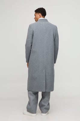 Oversized Longline Double Breasted Collarless Melton Overcoat