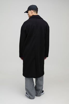Oversized Drop Shoulder Double Breasted Overcoat In Black