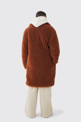 Oversized Longline Borg Overcoat In Brown