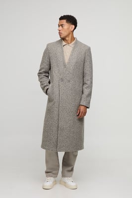 Oversized Longline Double Breasted Collarless Melton Overcoat