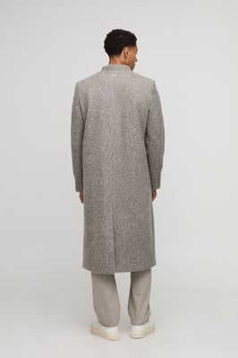 Oversized Longline Double Breasted Collarless Melton Overcoat