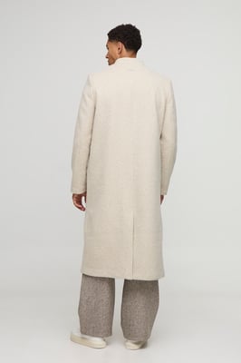 Oversized Longline Double Breasted Collarless Melton Overcoat