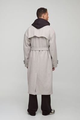 Tall Oversized Double Breasted Trench Overcoat In Stone