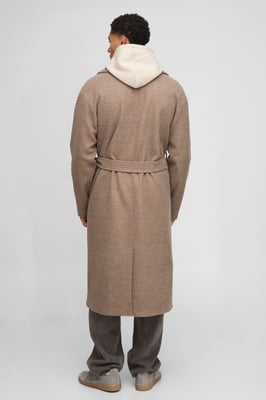 Single Breasted Shawl Collar Self Belted Longline Marl Melton Overcoat