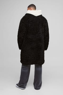 Oversized Longline Borg Overcoat In Black