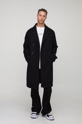 Tall Double Breasted Wool Look Overcoat in Black