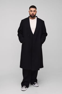 Plus Oversized Boxy Double Breasted Collarless Overcoat
