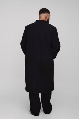 Plus Oversized Boxy Double Breasted Collarless Overcoat