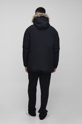 Tall Faux Fur Hooded Arctic Parka Jacket in Black