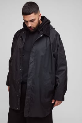 Plus Oversized Cord Collar Hooded Parka Jacket