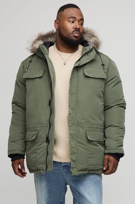 Plus Faux Fur Hooded Arctic Parka Jacket in Black