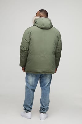 Plus Faux Fur Hooded Arctic Parka Jacket in Black