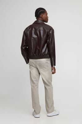 Boxy Fit Zip Detail PU Collared Bomber Jacket