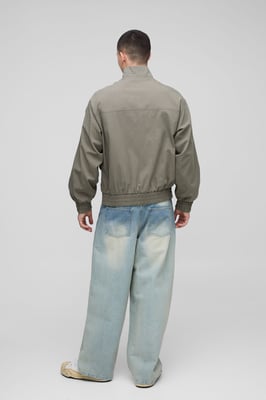 Oversized Boxy Pocket Detail Twill Funnel Neck Bomber Jacket