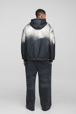 Oversized Abstract Print Hooded Bomber Jacket In Charcoal