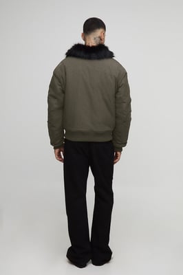 Tall Faux Fur Collar Regular Fit Bomber Jacket