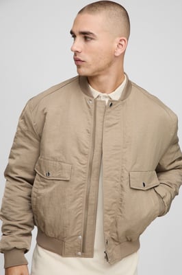 Regular Fit Peached Crinkle Nylon Bomber Jacket