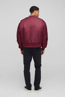 Oversized Boxy Curved Hem Nylon Bomber Jacket