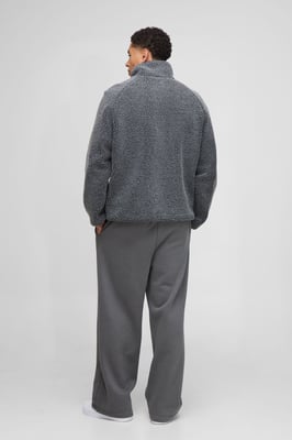 Regular Fit Two Tone Borg Nylon Mix Funnel Neck Zip Through Jacket