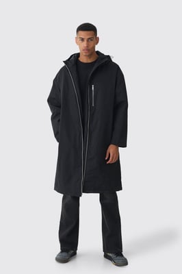 Oversized Padded Tech Longline Mac In Black