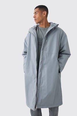 Oversized Padded Tech Longline Mac In Grey
