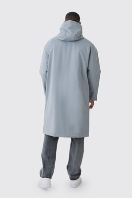 Oversized Padded Tech Longline Mac In Grey
