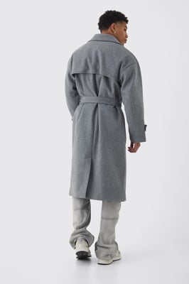 Oversized Double Breasted Trench Overcoat In Grey