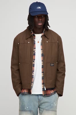 Regular Fit Contrast Collar Twill Worker Jacket
