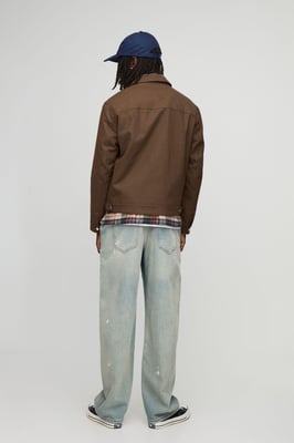 Regular Fit Contrast Collar Twill Worker Jacket