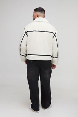 Plus Boxy Oversized PU Trim Borg Aviator Jacket