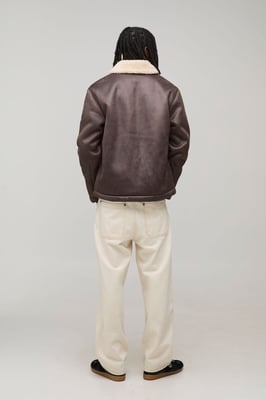 Faux Suede Aviator Jacket In Brown