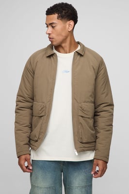 Regular Fit Crinkle Peached Nylon Pocket Harrington Jacket
