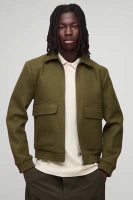 Regular Fit Melton Zip Through Harrington Jacket