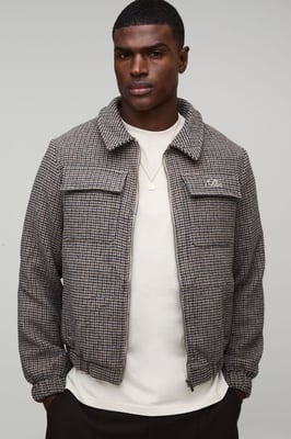 Regular Fit Micro Check Pocket Harrington Jacket
