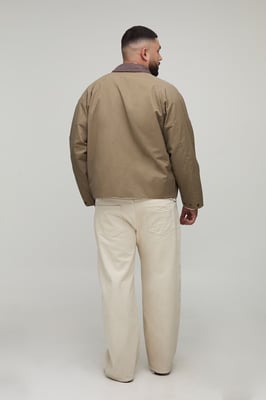 Plus Boxy Cord Collar Embroidered Worker Jacket