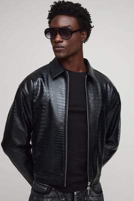 Boxy Faux Croc PU Harrington Jacket
