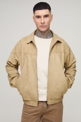 Tall Faux Suede Regular Fit Western Zip Up Jacket