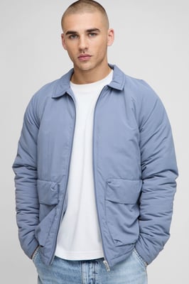 Regular Fit Crinkle Peached Nylon Pocket Harrington Jacket