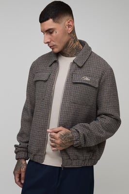 Tall Check Boxy Regular Fit Harrington Jacket